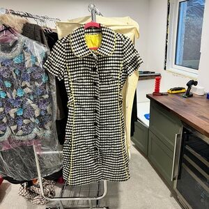 Vintage Black and White Checkered Dress with Yellow Accents